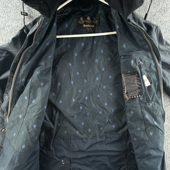 Barbour Retail Beadnell Jacket Waxed Women Full Zip Blue Hooded Size US 4 Adult - Picture 11 of 16